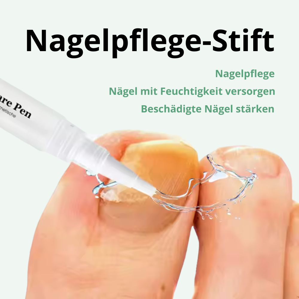 Anwendung des Flunail® Nagelpflege-Stifts auf beschädigte Fußnägel – spendet Feuchtigkeit, stärkt die Nägel und unterstützt die Regeneration